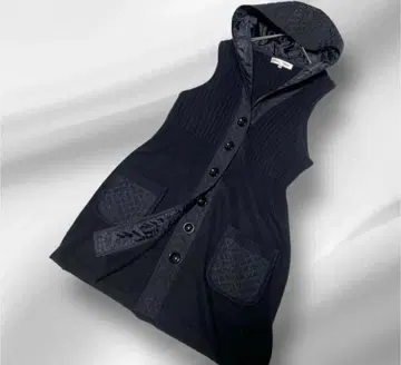 빅 사이즈! super Beauty 니트 베스트 롱 베스트 후드 부착