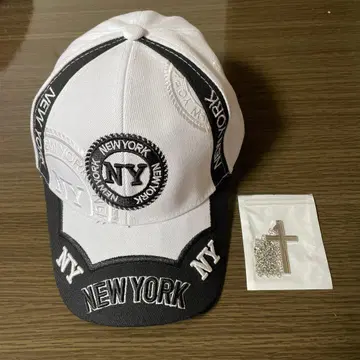 NY 로고 자수 캡 화이트/블랙