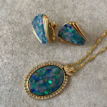 미사용 새상품 [레어] 모자이크 오팔 펜던트 귀찌 세트