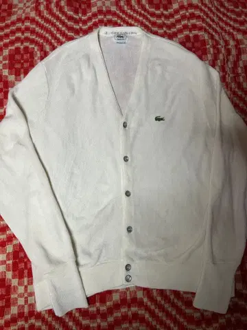 80s USA IZOD LACOSTE 아크릴 니트 가디건 화이트 L