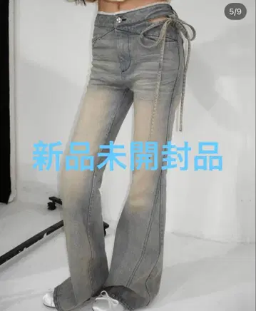 andwang 코르셋 컷아웃 리본 플레어 데님