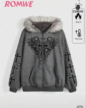 [복수 사진] ROMWE 그레이 후드티 십자가 디자인 T셔츠 목걸이