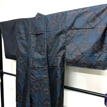 코몬 오시마 명주 능 직물 하나비시 꽃 문양 톨 사이즈 기모노 111tz