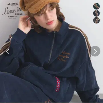 limeinc 라임 잉크 코듀로이 사이드 라인 지퍼 블루종