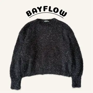 BAYFLOW 라메 페더 니트 풀오버 블랙 프리 사이즈