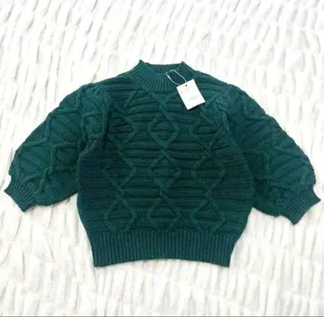 새상품 MURUA 무루아 다크 그린 케이블 니트 5부 소매