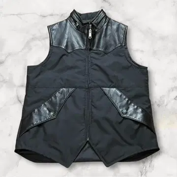 저널 스탠다드 충전솜 베스트 풀 집업 소가죽 절개 40 블랙