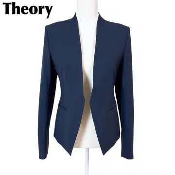 [ 새상품급 ] 띠어리 긴팔 노카라 테일러드 자켓 4 무지 네이비