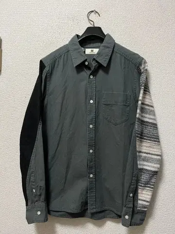 M 이소재 절개 워크 셔츠 / 그레이 멕시칸 크로스 & 코듀로이 긴팔