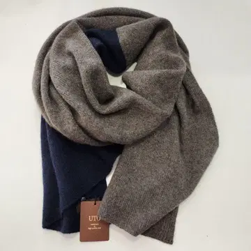 택 포함 미사용품 캐시미어 100% 스톨 컬러 블록 UTO
