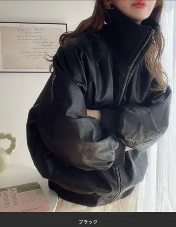 JaVa 리브 터틀 인조 가죽 오버 사이즈 자켓 블랙 S