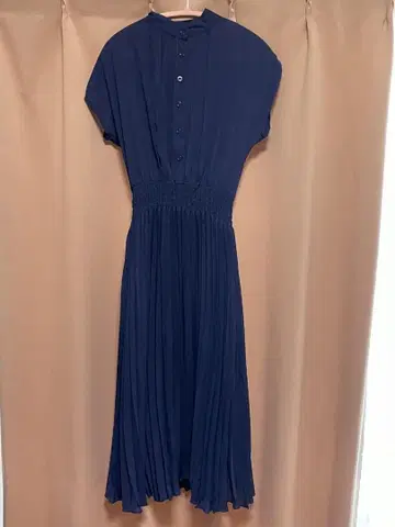 네이비 버튼 롱 원피스