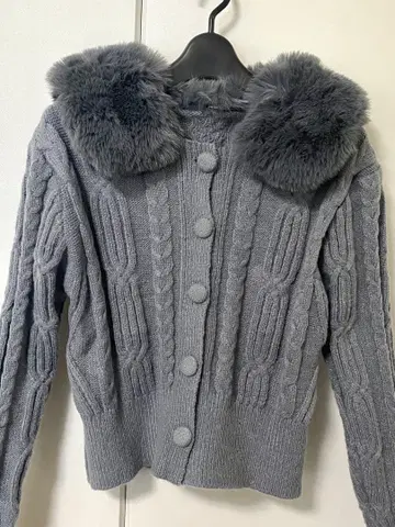 미착용 새상품 2way 인조 모피 케이블 니트 가디건