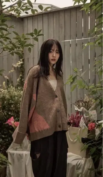 오버 사이즈 가디건 베이지 핑크