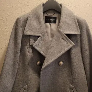 INDIVI 그레이 더블 브레스트 피 코트 40