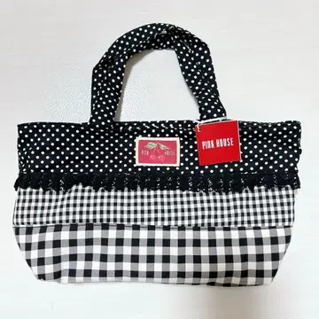 새상품 핑크하우스 토트백 깅엄 체크 도트 체리