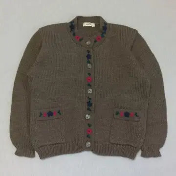 여성용 가디건 긴팔 니트 꽃 브라운 구제 의류 가을 겨울