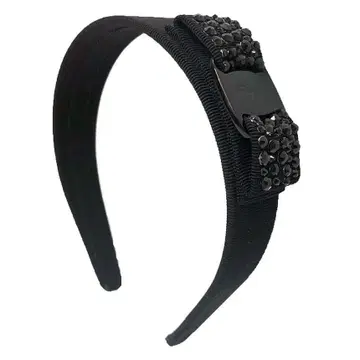 페라가모 바라 리본 머리띠 블랙 크리스탈 aq12222