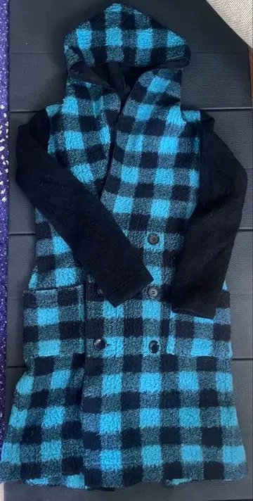 리미푸 체크 후드 부착 롱 기장