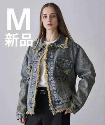 새상품 CLEL 하드 프린지 데님 자켓 M 블루