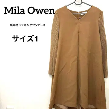 고급 Mila Owen 브라운 니트 이소재 도킹 원피스 사이즈 1