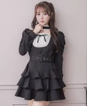 pium 초커 프릴 티어드 원피스