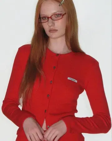 CRANK 니트 스터드 버튼 가디건_레드 니트 가디건