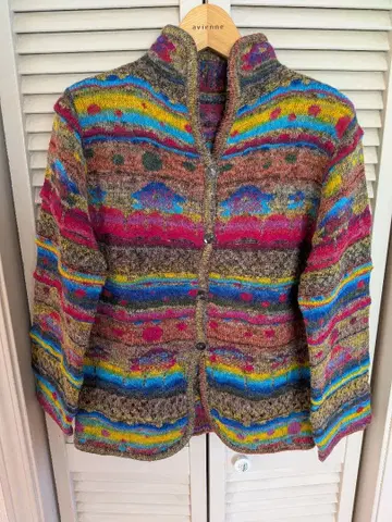 다색 무늬 뜨개질 니트 가디건