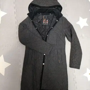 LAVENHAM 그레이 울 퀼팅 자켓 후드 부착