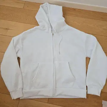 화이트 풀 집업 플리스 후드티