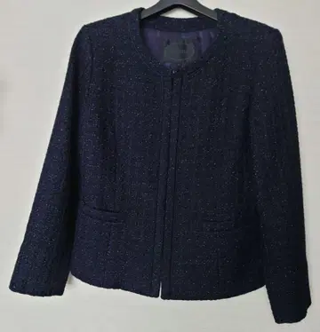언타이틀 트위드 노카라 자켓 사이즈 44 네이비 계열