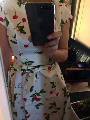 체리 패턴 반팔 미니 원피스