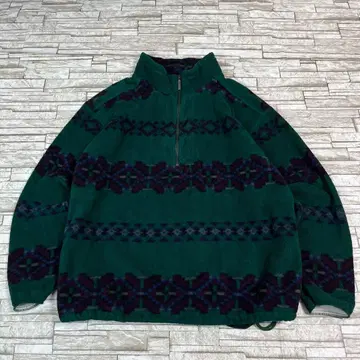 90s 에디 바우어 플리스 맨투맨 하프 지퍼 그린 보더