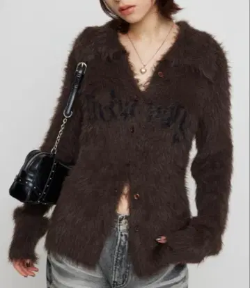 브라운 퍼 스타일 긴팔 가디건