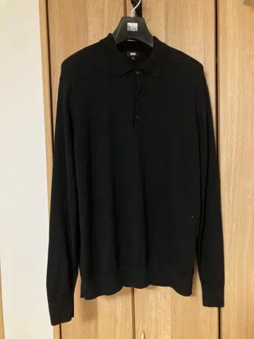 유니클로 메리노 니트 피케 셔츠 긴팔 블랙 XL