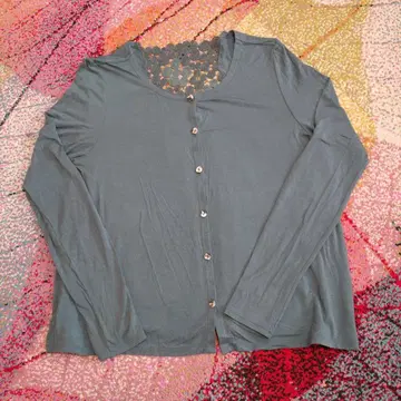 그레이 긴팔 레이스 니트 가디건