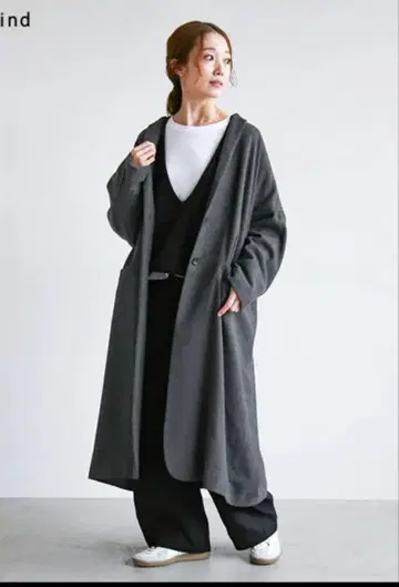 미즈이로 인드 와이드 테일러드 코트 다크 그레이