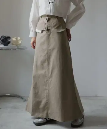 택 포함 미사용 새상품 하이웨스트 디자인 롱 스커트 카멜