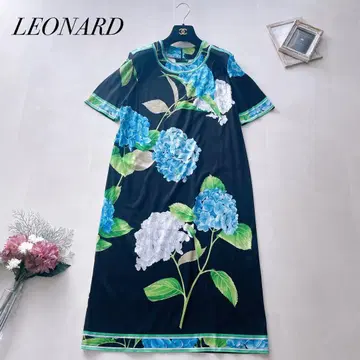 레어 새상품급 레오나르 반팔 원피스 꽃무늬 코튼 수국 L