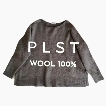 PLST 울 판초 니트 M 그레이지 드롭 숄더 루즈핏
