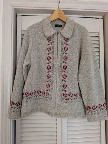 하나비시 꽃무늬 뜨개질 자켓 그레이