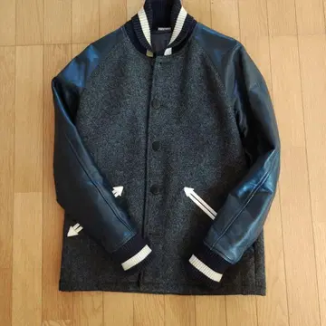 울 가죽 바시티 자켓 M 사이즈