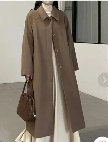 Louere 스탠 칼라 롱 코트 다크 베이지