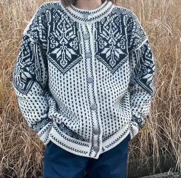 노르웨이 노르딕 무늬 아이보리 스웨터 가디건