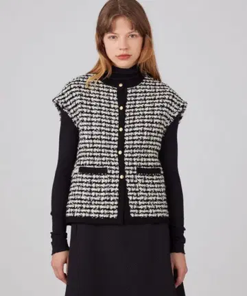 Ballsey 니트 콤비 트위드 프렌치 슬리브 베스트 트위드 베스트