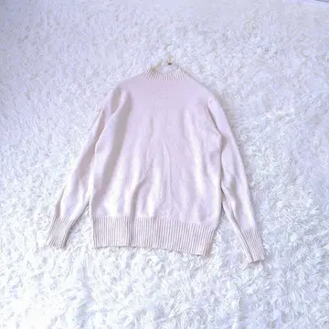 하이넥 니트 스웨터 L 크림색 소매 리브