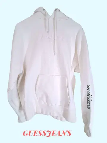 GUESS JEANS 화이트 후드 부착 풀 후드티