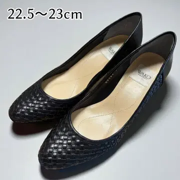 천연 가죽 펌프스 블랙 뜨개질 디자인 WAKO 긴자 와코 출퇴근 포멀