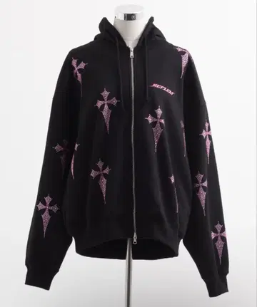 최저가 REFLEM 올 패턴 비쥬 크로스 후드티 PINK