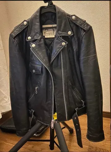 Derman's 블랙 가죽 더블 라이더 자켓 사이즈 8